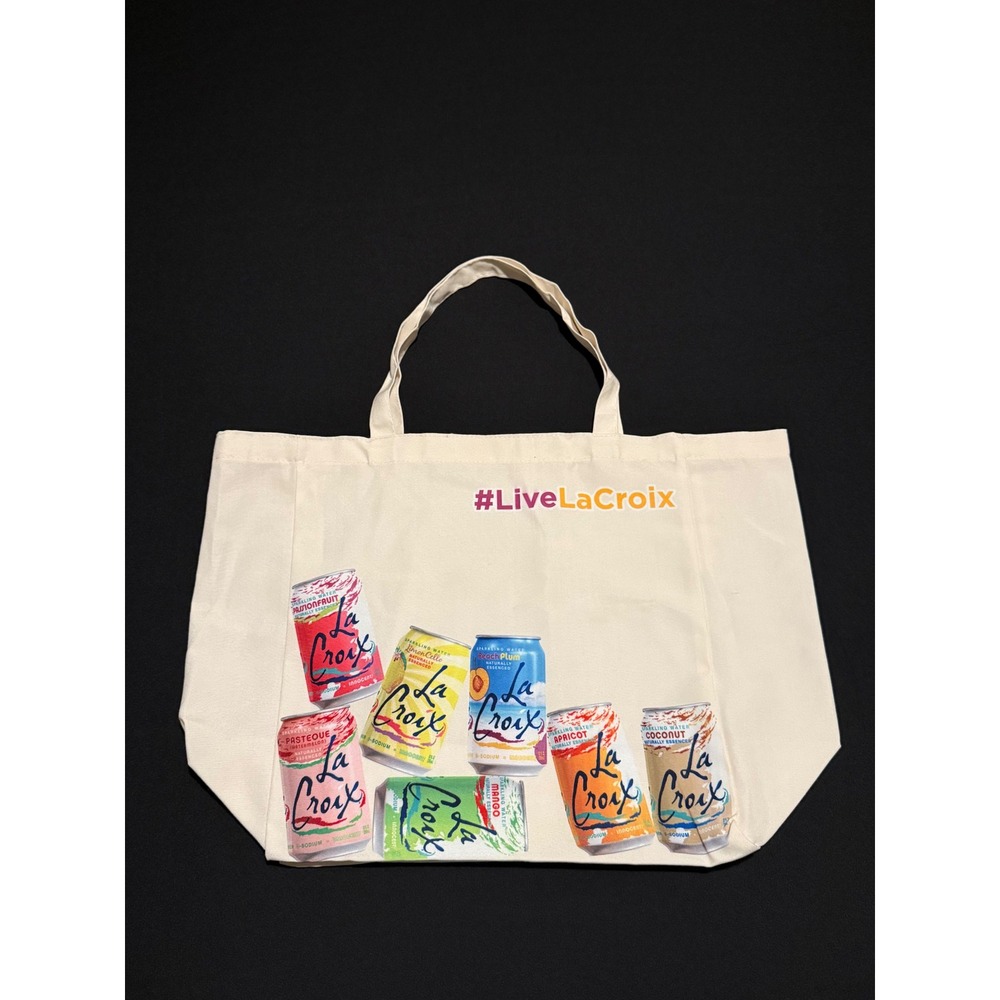 New La Croix Sparkling Water Canvas Tote Bag Cream Graphic Shopper, Lightweight